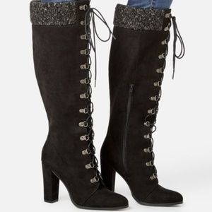 Sicaria Lace-Up Sweater-Cuff Boot Faux Suede 8.5M